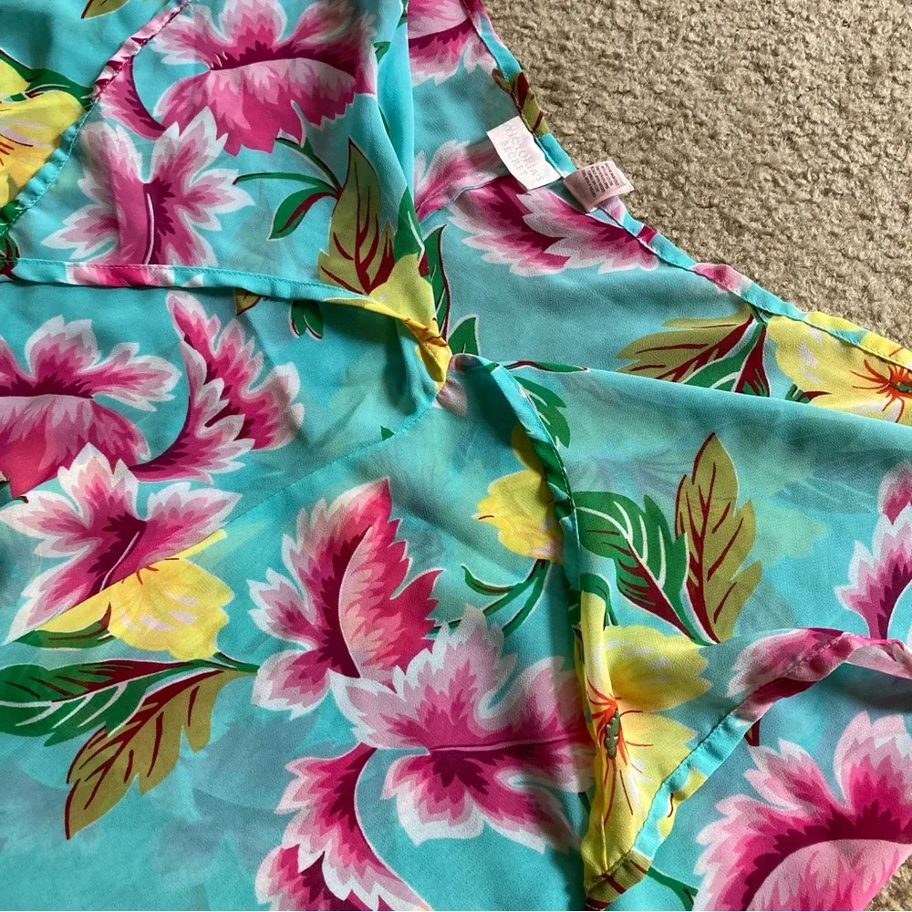VTG Victoria’s Secret Sheer Tropical Floral Tie Front Flowy Sarong Like Pants, M